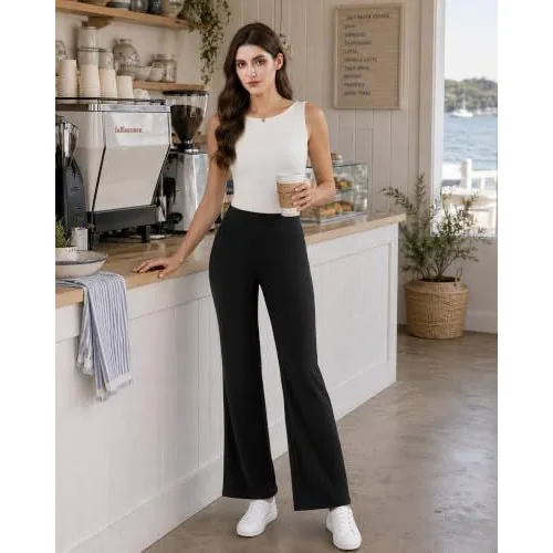 DLOODA High Waist Work Flare Pants with Pockets, Black, view 4