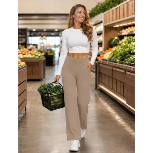 DLOODA High Waist Yoga Wide Leg Pants, Dark Khaki, view 5