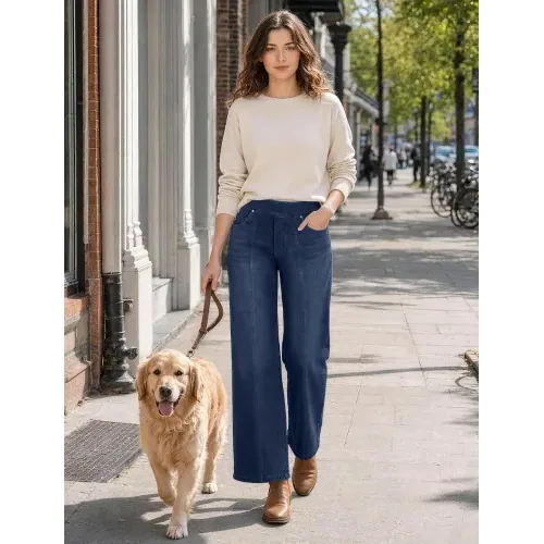 DLOODA High Waist Wide Leg Jeans, Dark Blue, view 2