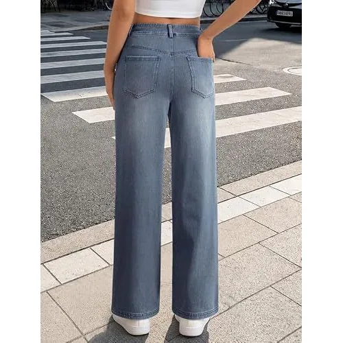 DLOODA High Waist Denim Wide Leg Jeans, Sky Blue, view 2