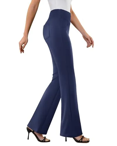 DLOODA High Waist Work Flare Pants with Pockets, Navy