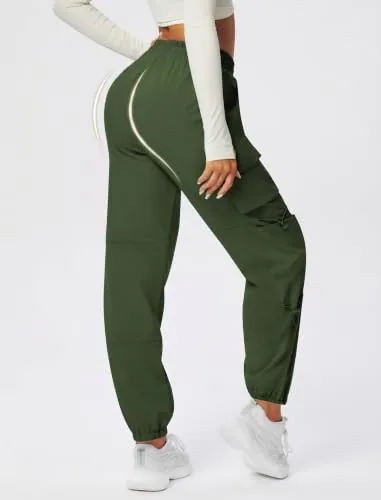 DLOODA Hiking Quick Dry Cargo Joggers with Pockets, Water Resistant, Army Green