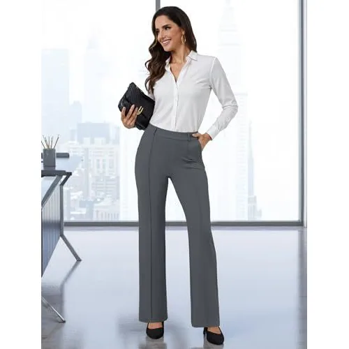 DLOODA High Waist Work Wide Leg Pants, Dark Grey, view 4