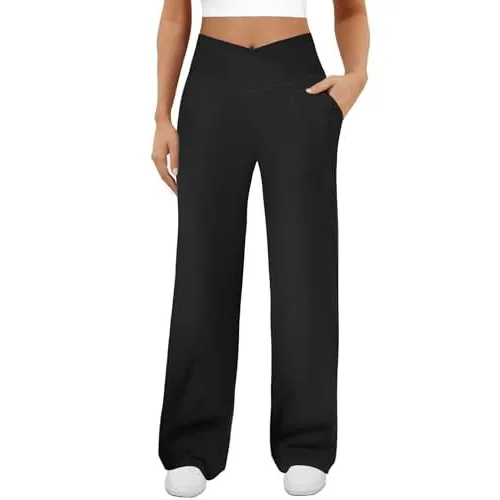 DLOODA High Waist Yoga Wide Leg Pants Crossover, with Pockets, view 4