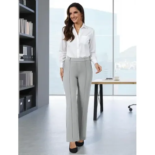 DLOODA High Waist Work Wide Leg Pants, Light Grey, view 3