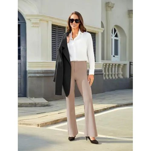 DLOODA Work Bootcut Pants with Pockets, Light Coffee, view 4