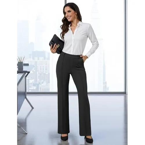DLOODA High Waist Work Wide Leg Pants, Black, view 4