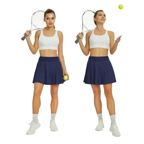 DLOODA High Waist Tennis Pleated Skort with Pockets, Navy, view 5
