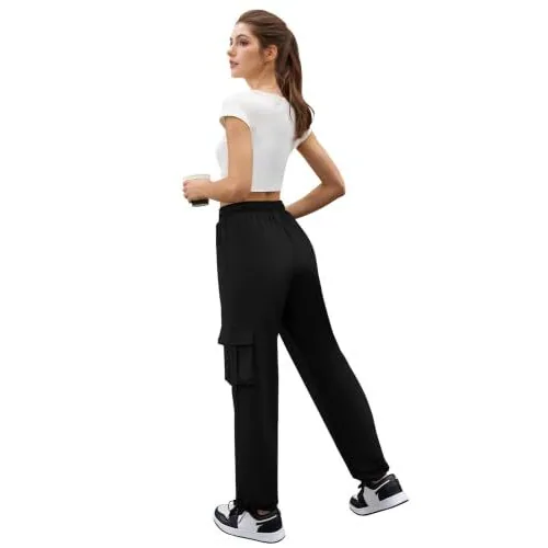 DLOODA High Waist Hiking Quick Dry Cargo Joggers with Pockets, Black, view 2