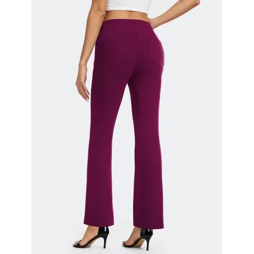 DLOODA High Waist Work Bootcut Pants with Pockets, Berry, view 2