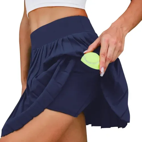 DLOODA High Waist Tennis Pleated Skort with Pockets, Navy, view 2