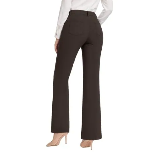 DLOODA High Waist Work Dress Pants with Pockets, Brown, view 2