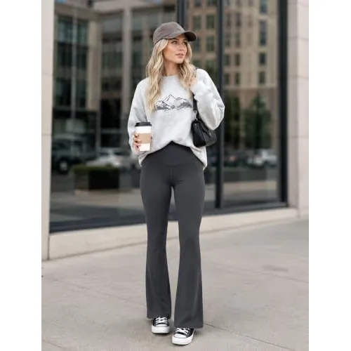 DLOODA High Waist Yoga Flare Leggings Crossover, with Pockets, Dark Grey, view 5