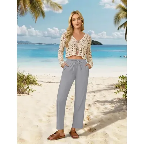 DLOODA High Waist Work Linen Dress Pants, Grey, view 3