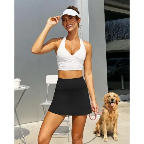 DLOODA High Waist Tennis Skort with Pockets, Black, view 6