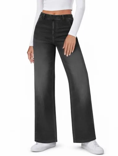 DLOODA High Waist Lounge Wide Leg Jeans, Dark Grey