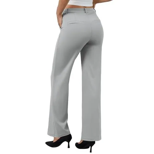 DLOODA High Waist Work Wide Leg Pants, Light Grey, view 2