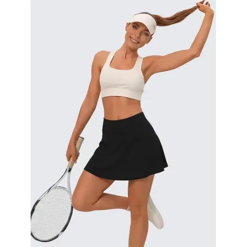 DLOODA Pleated Tennis Skirt with Pockets, Black, view 4
