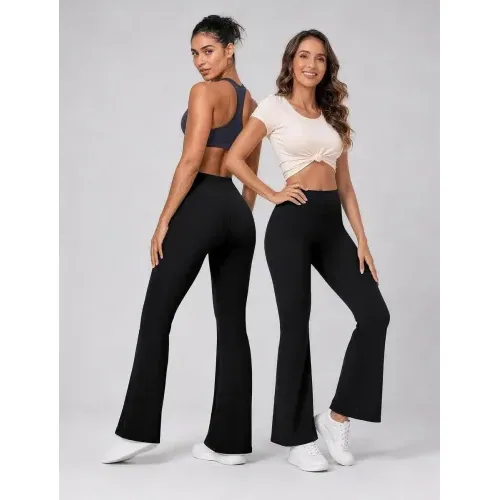 DLOODA High Waist Yoga Flare Leggings Seamless Front, Black, view 5