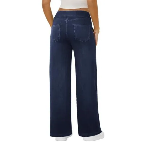 DLOODA High Waist Lounge Denim Wide Leg Jeans, Dark Blue, view 2