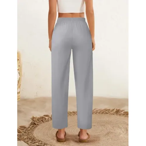 DLOODA High Waist Work Linen Dress Pants, Grey, view 2