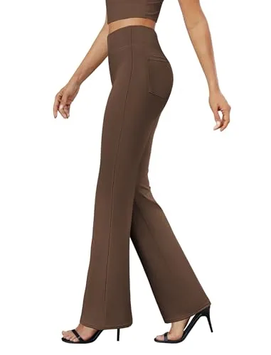 DLOODA Work Bootcut Pants with Pockets, Brown