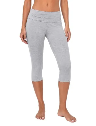 DLOODA High Waist Yoga Cropped Capri Leggings, Light Grey