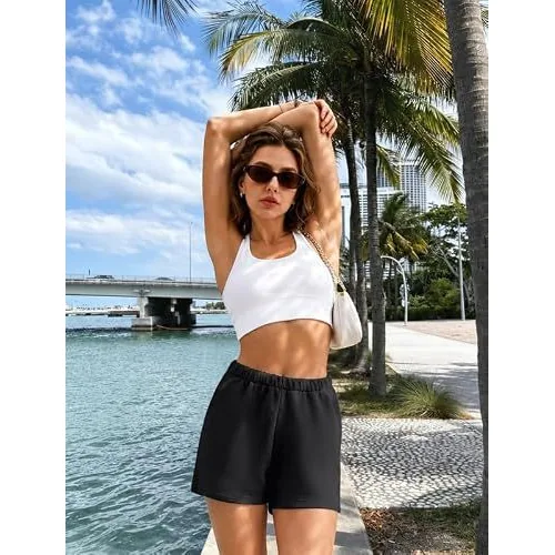DLOODA Yoga Drawstring Shorts with Pockets, Black, view 5