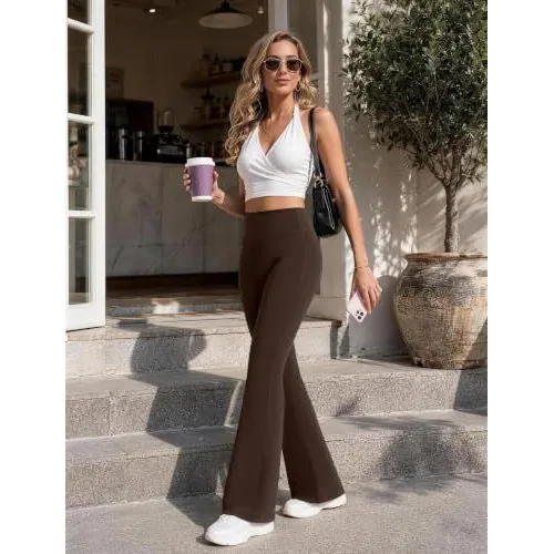 DLOODA High Waist Yoga Flare Leggings Tummy Control, Brown, view 3
