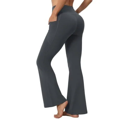 DLOODA High Waist Yoga Flare Leggings with Pockets, Deep Grey, view 2