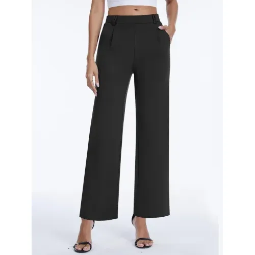 DLOODA High Waist Work Straight Leg Pants, Black, view 2