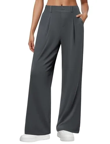 DLOODA High Waist Work Wide Leg Pants, Dark Grey