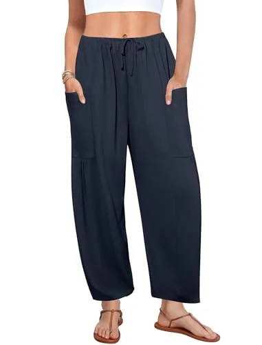 DLOODA Work Flowy Palazzo Pants with Pockets, Navy