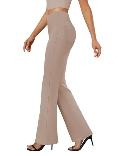 DLOODA Work Bootcut Pants with Pockets, Light Coffee