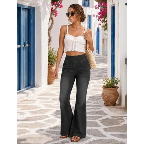DLOODA High Waist Denim Flare Jeans, Dark Grey, view 3