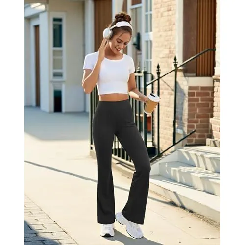 DLOODA High Waist Yoga Bootcut Pants with Pockets, Black, view 5