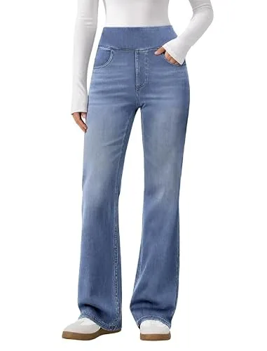 DLOODA High Waist Denim Flare Jeans, Light Blue