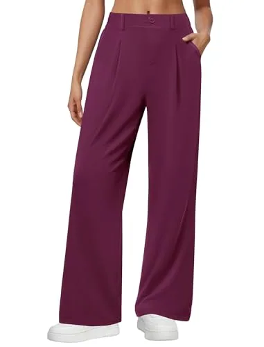 DLOODA High Waist Work Wide Leg Pants, Berry