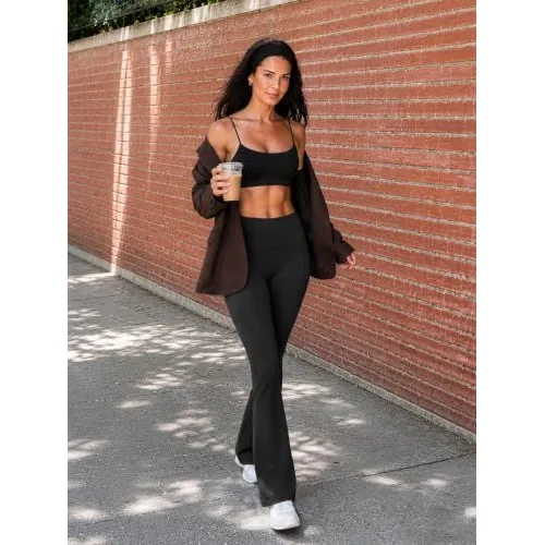 DLOODA High Waist Yoga Flare Leggings with Pockets, Black, view 4