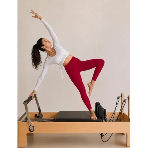 DLOODA High Waist Yoga Leggings, Red, view 3
