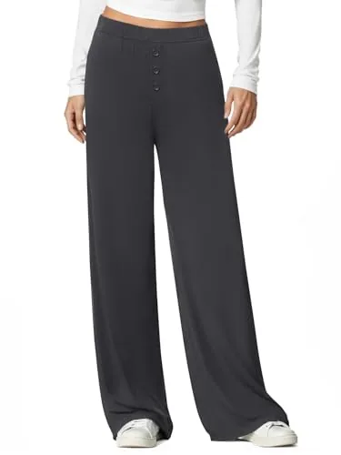 DLOODA High Waist Lounge Flowy Wide Leg Pants with Pockets, Dark Grey