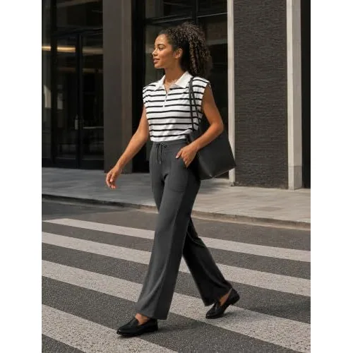 DLOODA High Waist Yoga Wide Leg Pants with Pockets, Dark Grey, view 4