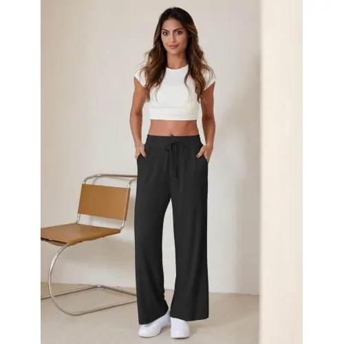 DLOODA High Waist Lounge Drawstring Sweatpants, Black, view 5