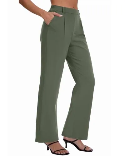 DLOODA High Waist Work Straight Leg Pants, Olive Green
