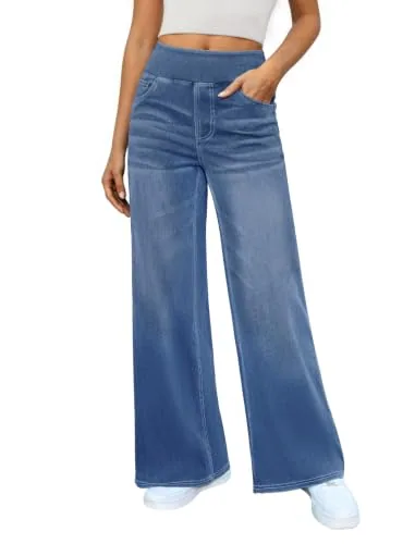 DLOODA High Waist Denim Wide Leg Jeans, Medium Blue