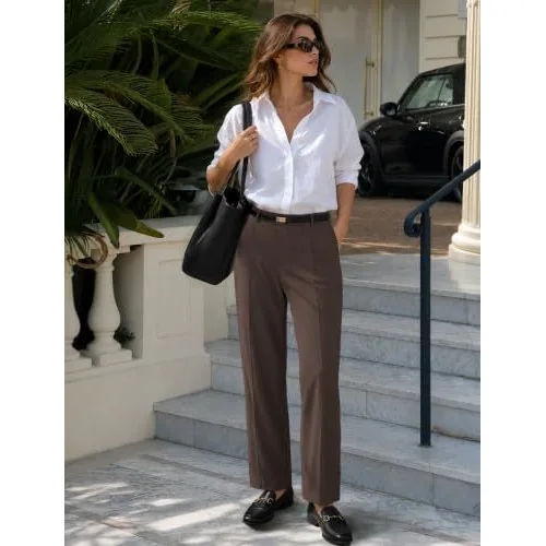 DLOODA Work Wide Leg Pants, Brown, view 4