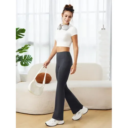 DLOODA High Waist Yoga Flare Leggings with Pockets, Deep Grey, view 3