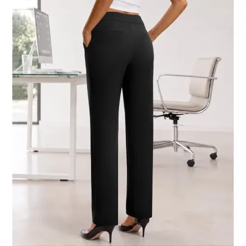 DLOODA High Waist Work Straight Leg Pants with Pockets, Black, view 2