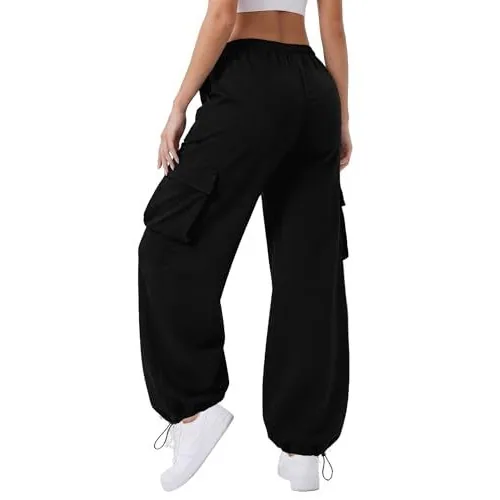 DLOODA High Waist Hiking Baggy Cargo Joggers with Pockets, Black, view 2