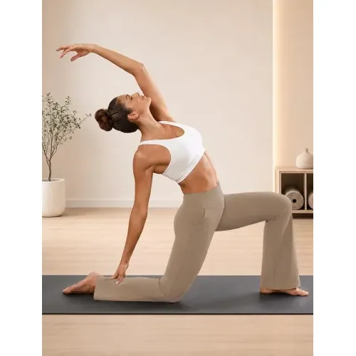 DLOODA High Waist Yoga Wide Leg Pants, Dark Khaki, view 2